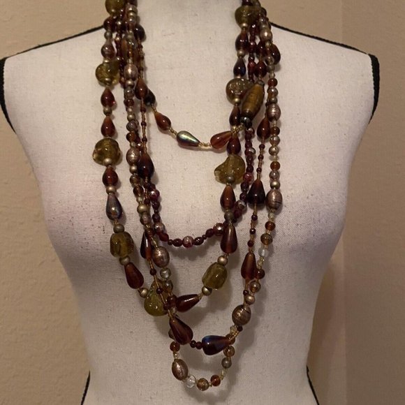 Vintage Brown Glass Beaded Multi Strand Statement Costume Necklace - Picture 1 of 11